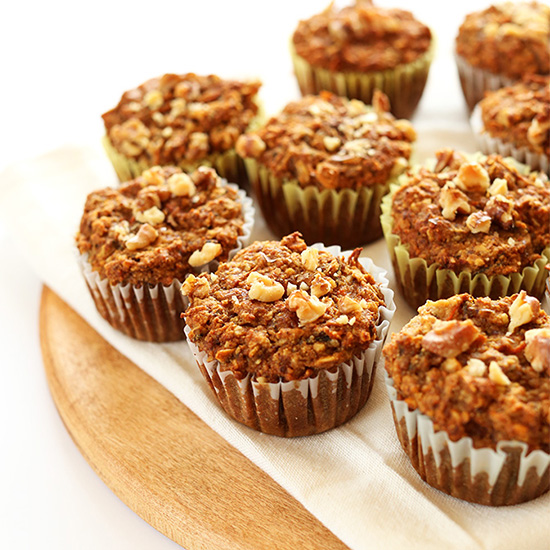 Tray with a batch of Carrot Apple Muffins for simple GF vegan fall dessert