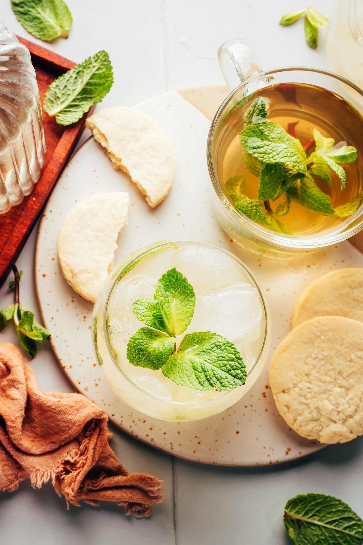 Glasses of hot and iced mint tea